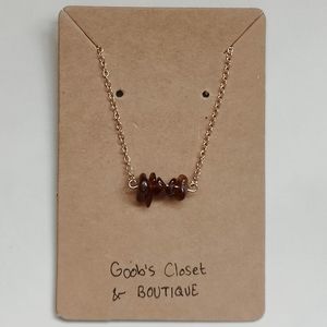 NEW HANDMADE 18K GOLD PLATED NATURAL ORANGE GARNET DAINTY BAR NECKLACE